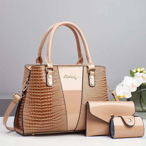 Splicing shiny leather lightweight luxury large capacity women's top handle bag high-end large capacity best-selling women's bag trendy new