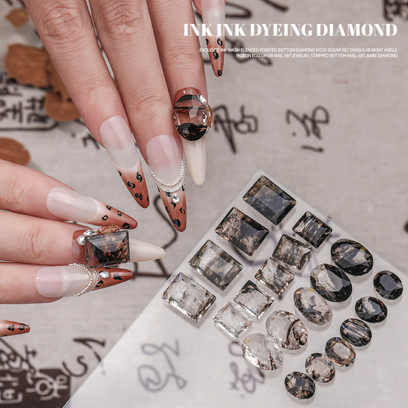 Tinta de alta calidad teñida con taladro de fondo de punta de azúcar de cristal rectangular de ángulo recto huevo de paloma Lin Er joyas de manicure desnudas de fondo de manicure