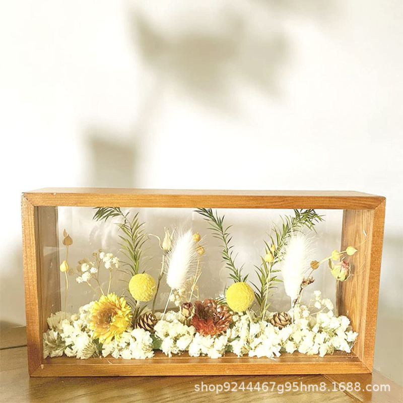 Wooden three-dimensional hollow photo frame double-sided glass acrylic picture frame dried flower eternal flower diy photo frame easel