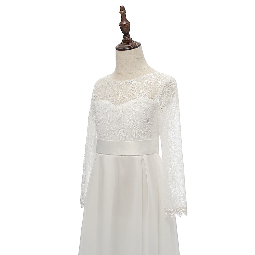Nuevo vestido de novia para niños transfronterizos de Europa y América vestido de niña de encaje de gasa piano rendimiento simple vestido de princesa de cumpleaños
