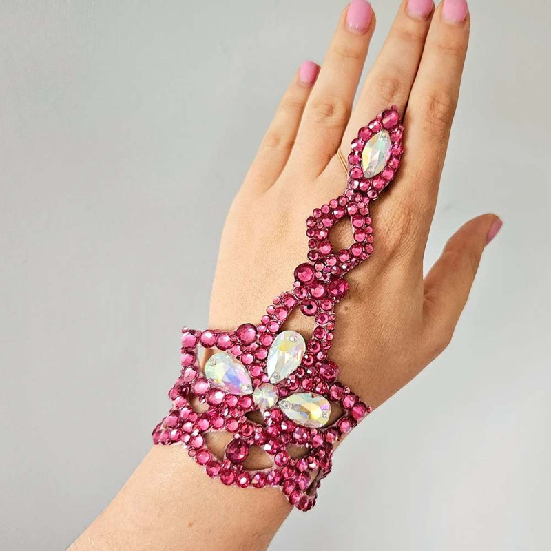 Cross-Border New Product Colored Diamond Stage Performance Mitt Bracelet European and American Bohemian Style Rhinestone Bracelet Bracelet