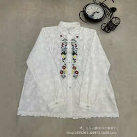 秋季新品 日系森女系甜美重工提花宽松翻领百搭长袖衬衫女休闲