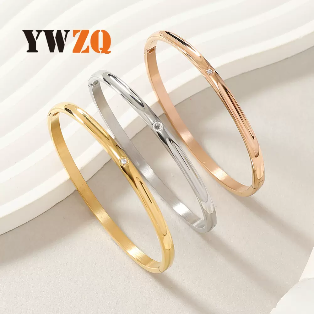 欧美跨境爆款O型卡扣手镯轻奢高级感一生一世镶钻钛钢手镯女饰品