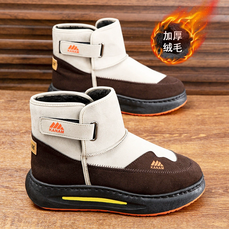 Мужские зимние ботинки на липучках, высокие, с флисовой подкладкой и утолщением, теплые ботинки для северо-востока, нескользящие ботинки на толстой подошве в стиле Мартин.