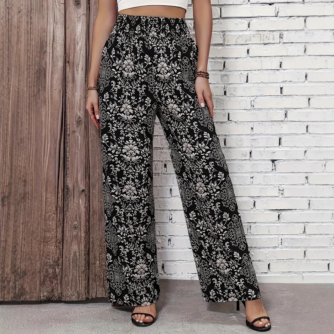 Cross-Border Foreign Trade Summer Women's New American High Street Casual Pants Geometric Pattern Loose Large Size Wide Leg Pants Trousers