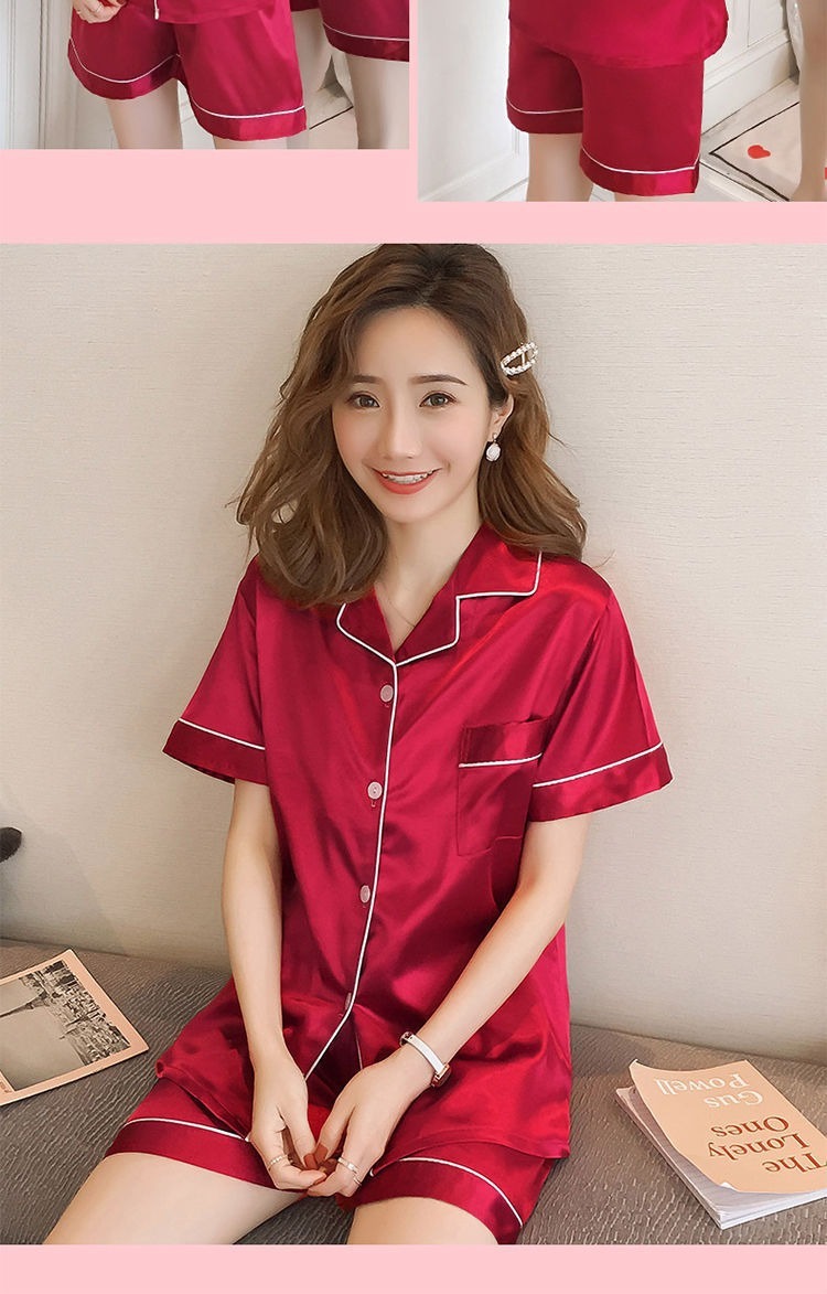 Home Daily Women's Elegant Simple Style Solid Color Imitated Silk Polyester Shorts Sets Pajama Sets display picture 1