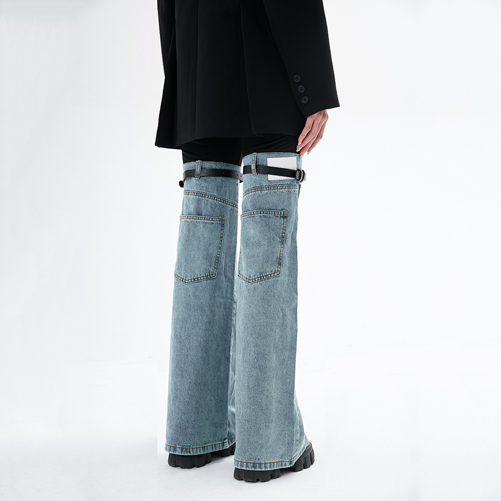 Streetwear Contrast-Stitch Flared Jeans – High-Waisted Cotton Blend Wide-Leg Pants With Raw Hem (S-XL, Non-Stretch Retro Fit)_mkmklike.com