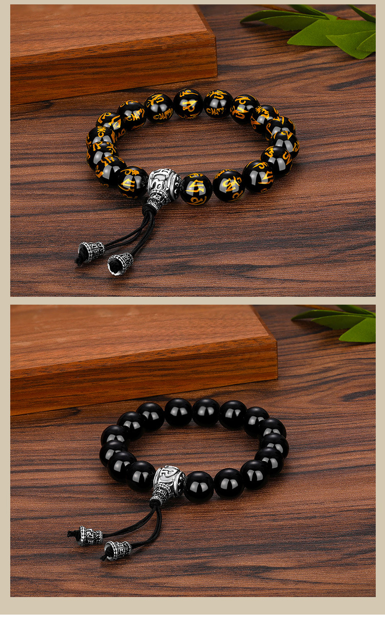 Bracciale unisex in argento thai con perline mantra e ossidiana_voghion.com