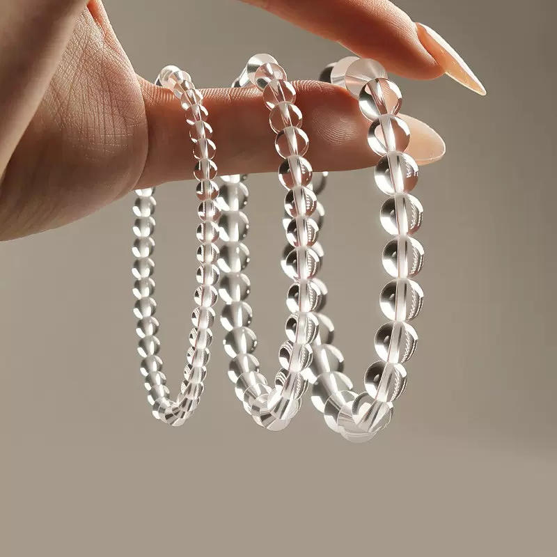 天然巴西白水晶手串天然水晶手链水晶净体纯色水晶时尚饰品单珠串