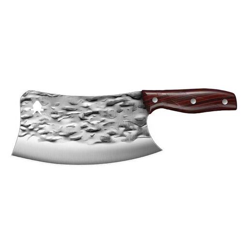 Yangjiang Stainless Steel Hammered Pattern Hand-Forged Kitchen Knife, Bone Chopper, Dual-Sided Blade for Cutting and Chopping
