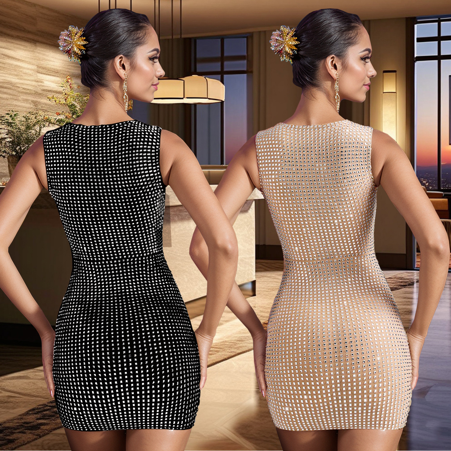 C7109 Aliexpress transfronterizo Amazon Europa y América de moda de mujer perforación caliente cabdajo sexy vestido de fiesta delgado