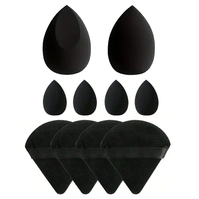 Huevos de maquillaje negros transfronterizos envasados independientes, seco y húmedo, no comer polvo de esponja de látex, polvo de maquillaje al por mayor.