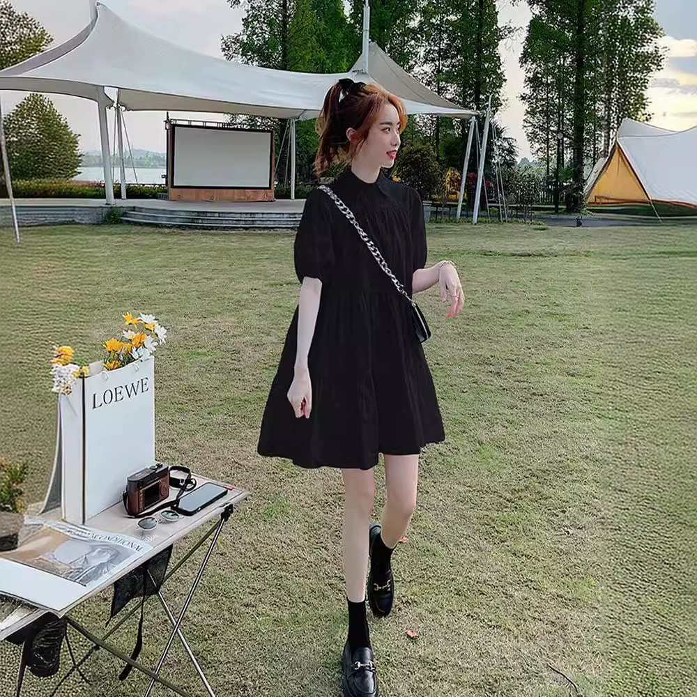 Лето 2025 г., платье-рубашка с пузырьками, свободная короткая юбка в корейском стиле Little Forest First Love Doll