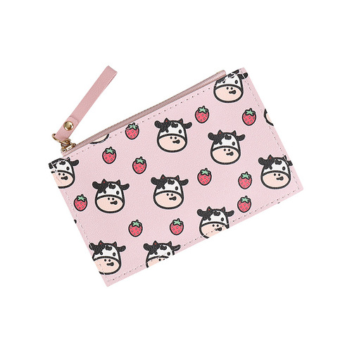 Small Wallet for Women, Korean Version, New Cute Cow Design, Ultra-Thin Zero Wallet, Zipper Multi-Card Slot, Large Capacity Portable Money Clip for Women