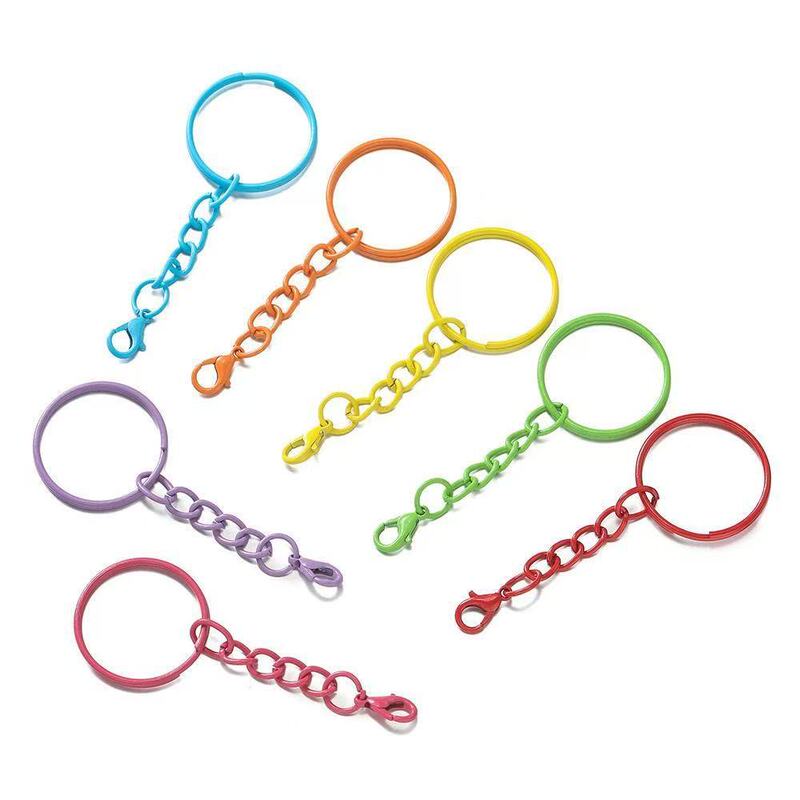 Colorful Metal Painted Keychain with Chain + 14mm Lobster Clasp Accessory for Doll Bead Keychain Colorful Metal Painted Keychain with Chain + 14mm Lobster Clasp Accessory for Doll Bead Keychain