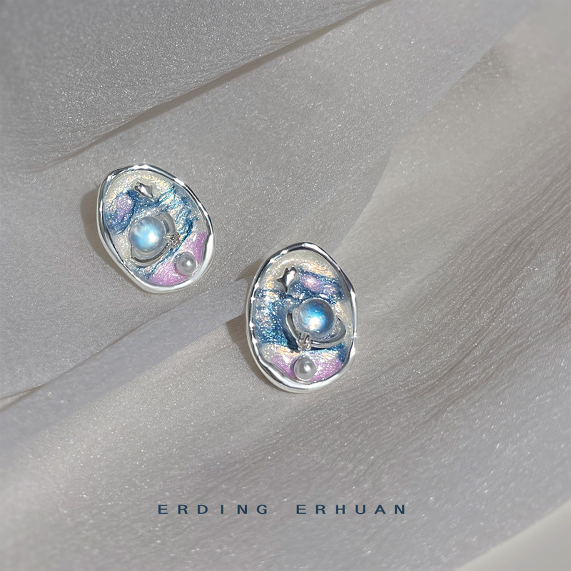 Starry Sky Series! Enamel Drip Glaze Silver-Plated Needle Unique Niche Ins New Style Earrings Summer New Stud Earrings for Women Factory