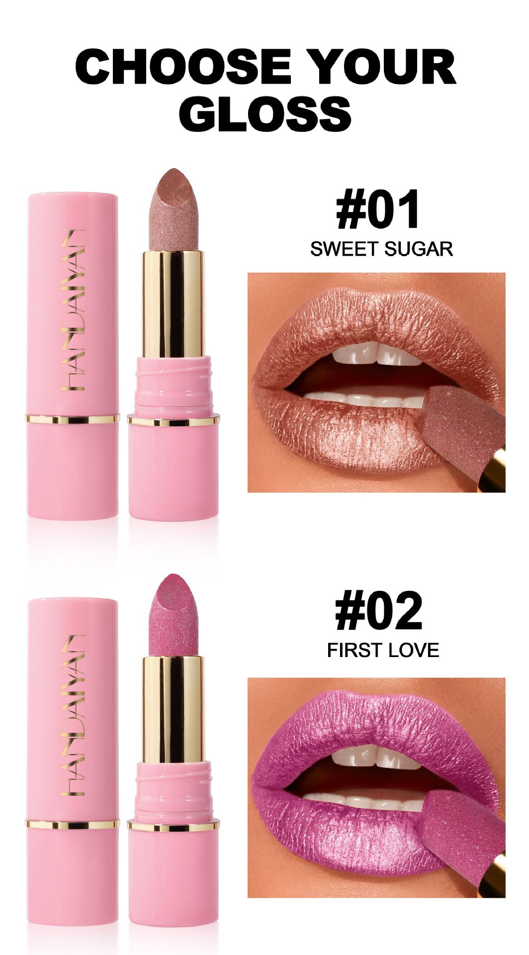 Pearl Lipstick in stock, 8 colors moisturizing and hydrating handaiyan embossed Silk Screen Fine Sparkling Lip gloss, cross-border exclusive lipstick undefined
