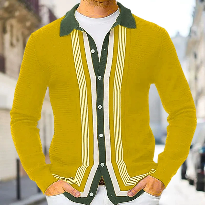 Amazon Внешняя торговля Мужская весна и осень Новый мужской свитер с длинным рукавом в полоску деловая мужская рубашка-поло SY0125