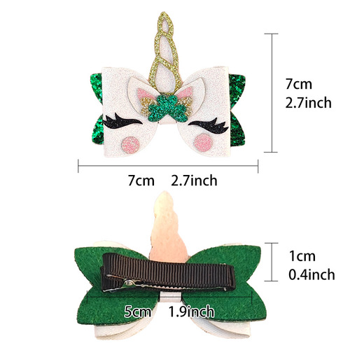 Irish Day Clover Hat Bow Hair Clip St. Patrick's Day Greeting Unicorn Full Cover Clip