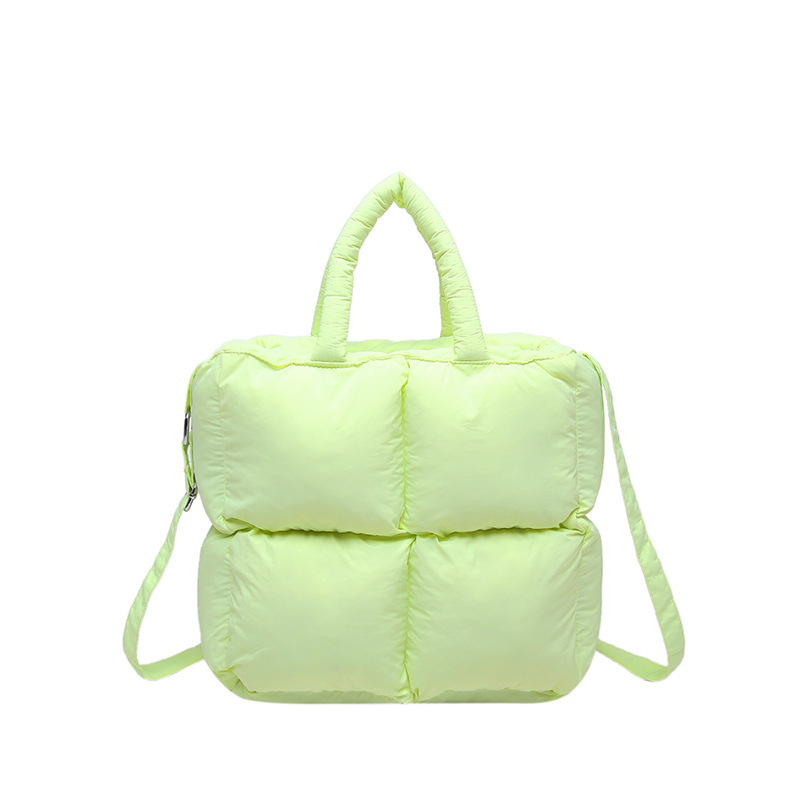 2024 nueva chaqueta de algodón, bolso de plumas, bolso de hombro acolchado, bolso de mensajero, bolso cuadrado pequeño para mujer, bolso pequeño de estilo occidental ligero