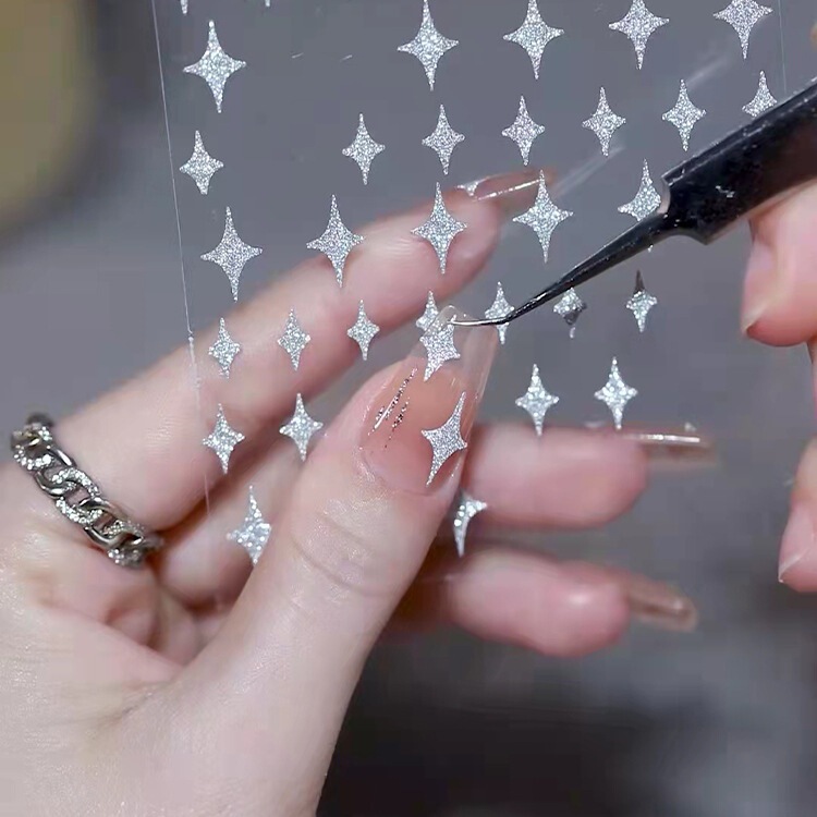 Net red broken diamond nail art sticker flash silver love bear butterfly star flame star nail relief patch wholesale