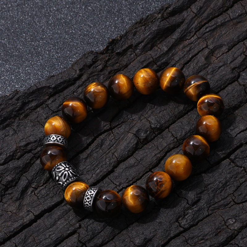 Original Stainless Steel Totem Accessories Bracelet Jewelry Men's Fashion Retro Silver Handmade Bead Yellow Tiger Eye Jewelry Wholesale