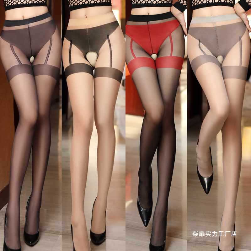Pantyhose Open-Crotch Sexy Temptation Black Stockings Easy to Insert Mood Wearable Without Removal Plus Size Set Zy