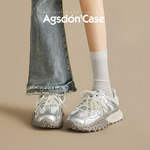 奥古狮登芭蕾德训鞋女2025新款秋季银色阿甘鞋厚底休闲运动老爹鞋