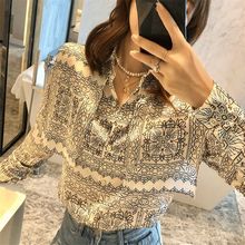 秋季新款大气气质衬衫女韩系时尚宽松披肩式印花衬衣潮