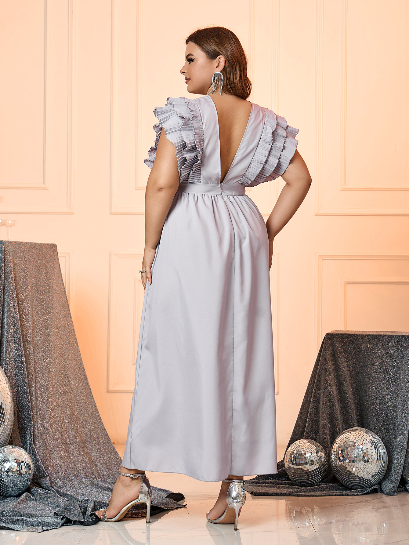 Vestido de verano de comercio exterior europeo y americano de talla grande para mujer AliExpress vestido de noche con cuello en V falda larga con orejas de madera elegante