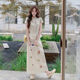新中式花朵刺绣改良旗袍套装女20265夏气质优雅蕾丝半身裙两件套