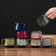 窑变复古风陶瓷咖啡杯家用办公带手柄水杯跨境日式浓缩咖啡杯logo