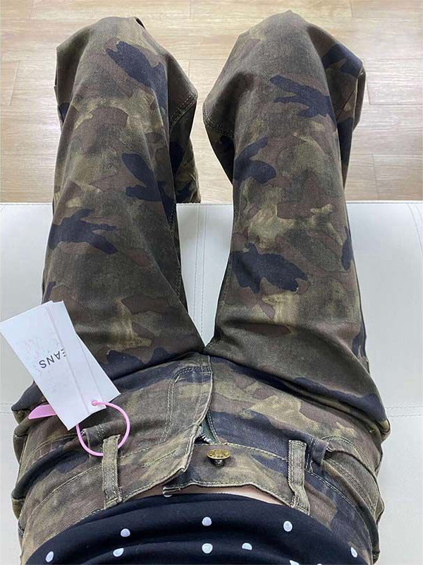 复古美式迷彩低腰微喇牛仔裤女2025夏季新款高街宽松显瘦拖地长裤|undefined