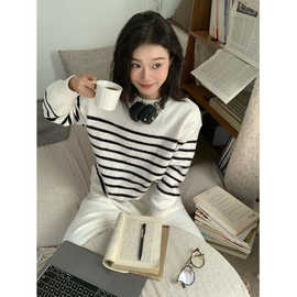韩版洋气简约条纹半边绒睡衣女冬季加绒加厚保暖可外穿家居服套装