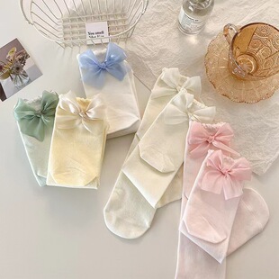Cute Candy-Colored Lace Forest Socks Ballet Style Socks Women's Bow Pile Socks Sweet Breathable Mid-Calf Socks