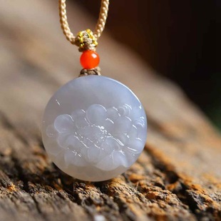 Natural Xinjiang Hetian Jade Jade Factory Store Qinghai Material Old Material Smoke Purple Jade Peony Flower Pendant with Certificate