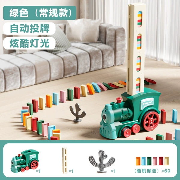 Green dominoes, train, battery