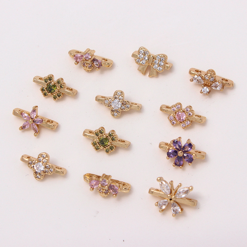 Colorful zircon three-row three-hole pearl bracelet spacer diy bracelet accessories three-row decorative buckle material