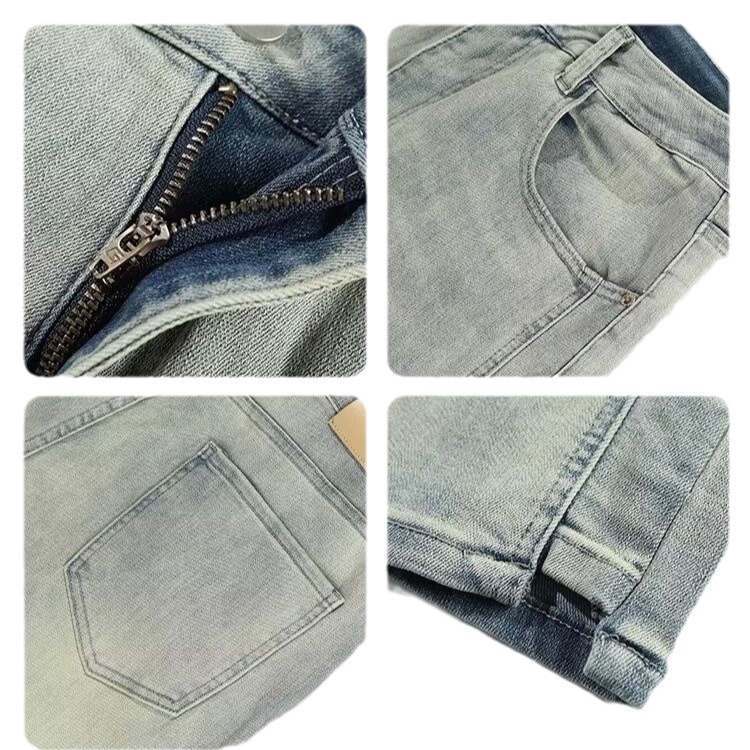 2024 Spring and Autumn New High Street Yellow Clay Scale Pantalones de trapeador de mezclilla elástica lavados de gran tamaño para hombres