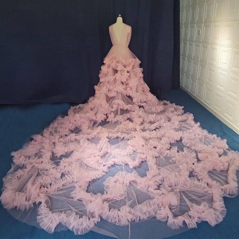 Cross-border foreign trade ultra-long tail ruffled deep wedding dress mesh skirt elegant pregnant women photo clothing wholesale