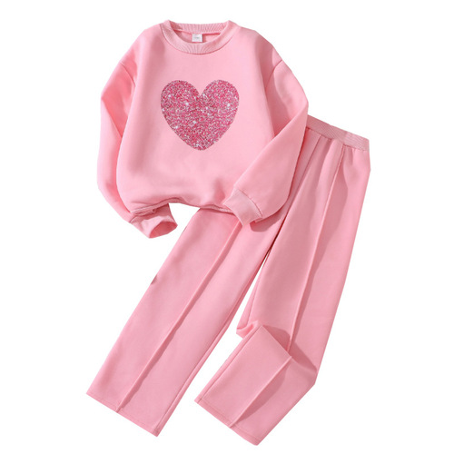 Children's European and American Set 2025 New Model for Older Children Spring Season Loving Long Sleeve Sweatshirt and Pants Leisure Two-Piece Set