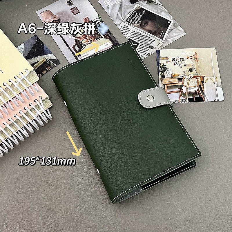 Cuaderno creativo A6 personalizado de hojas sueltas, planificador de alta estética con anillas desmontables de 6 orificios, diseño con bloques de color.