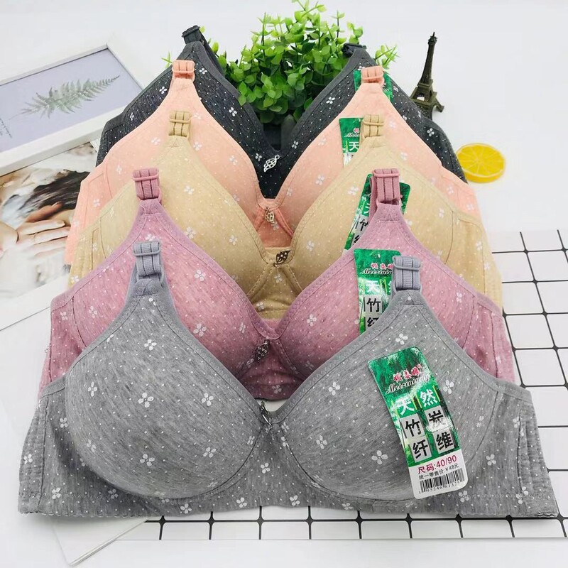 Bamboo charcoal without steel ring printed cotton underwear mother bra middle-aged and elderly bra thin cotton 3-row stall exhibition
