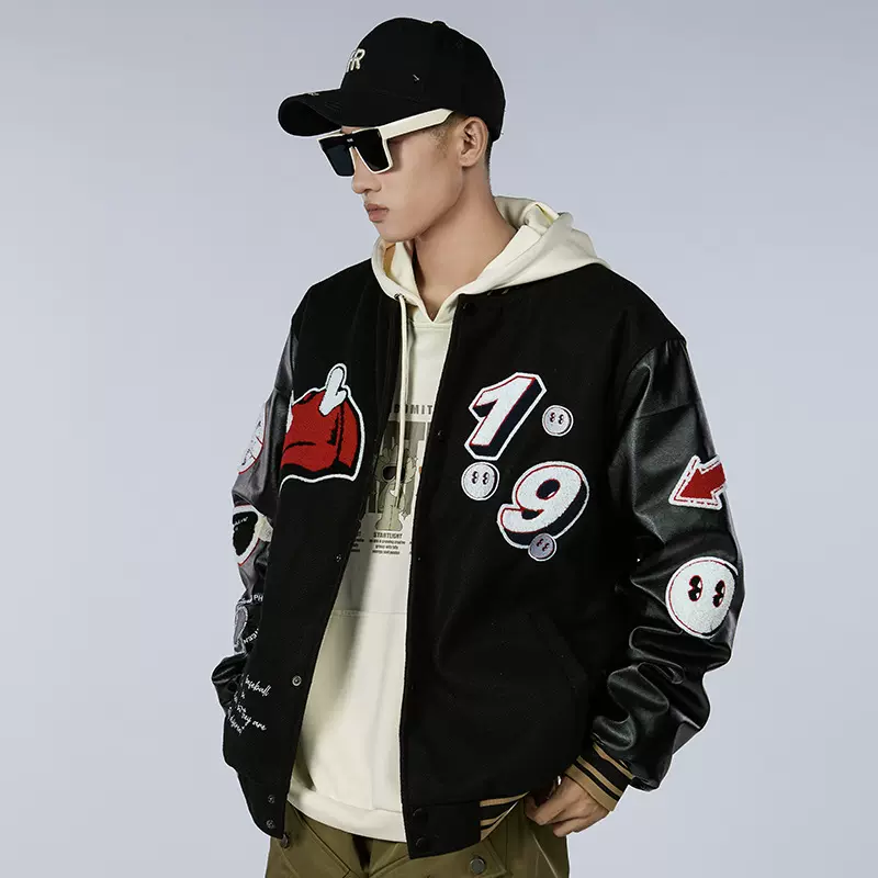 秋冬潮牌棒球服情侣外套小众复古新款飞行服夹克男女款贴布刺绣男