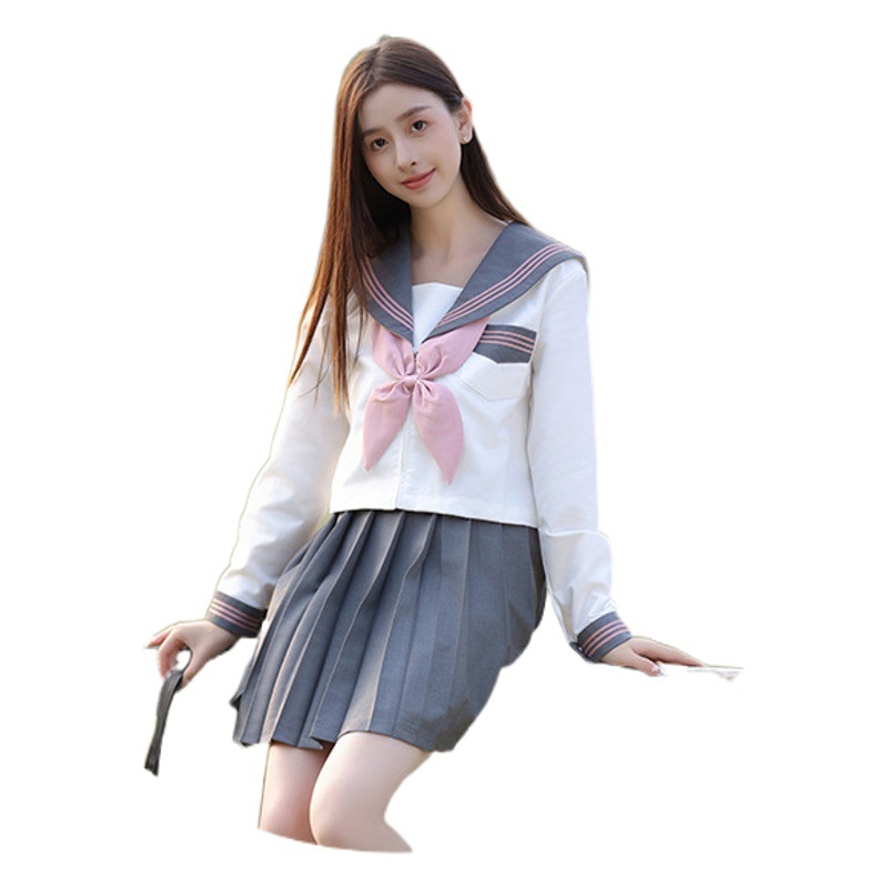 Factory on behalf of the package after-sales jk uniform new gray three sailor suit jk school for jk suit jk skirt pleated skirt