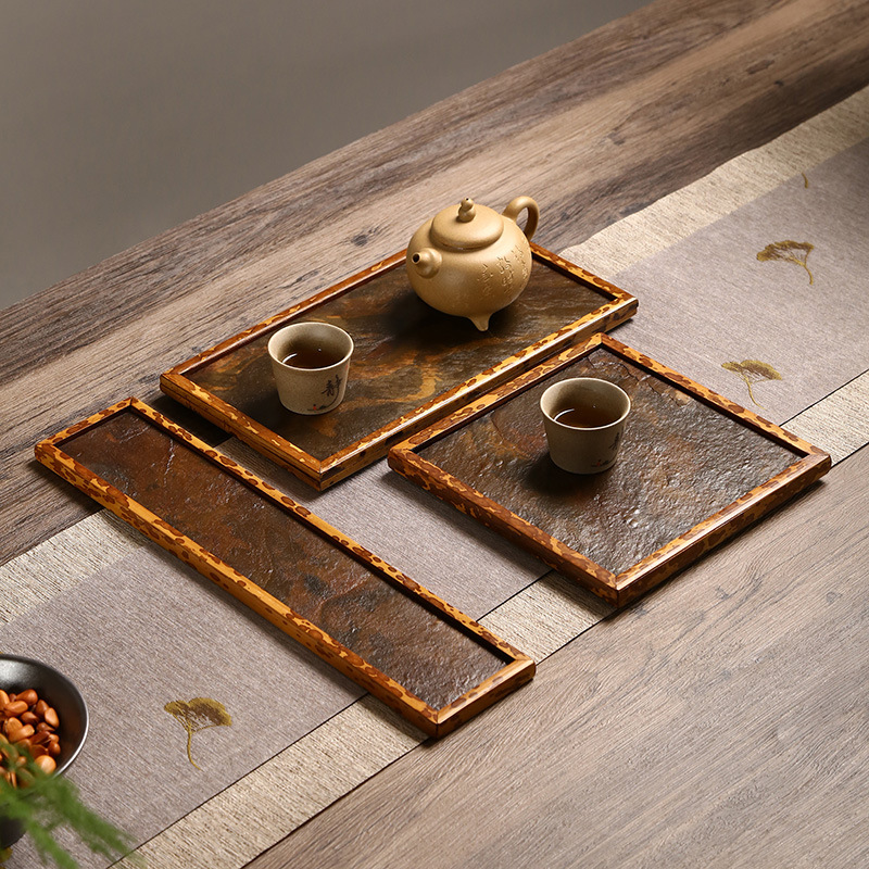 梅鹿竹紫岩茶盘茶道干泡盘禅意壶承功夫茶具零配件茶杯垫茶托盘