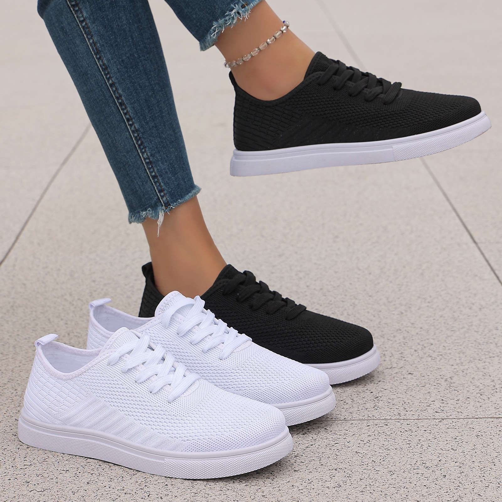 Zapatos de mujer zapatos casuales transfronterizos europeos zapatos blancos de tejido suave zapatos de skate ligeros zapatos de suela plana zapatos de mujer grandes