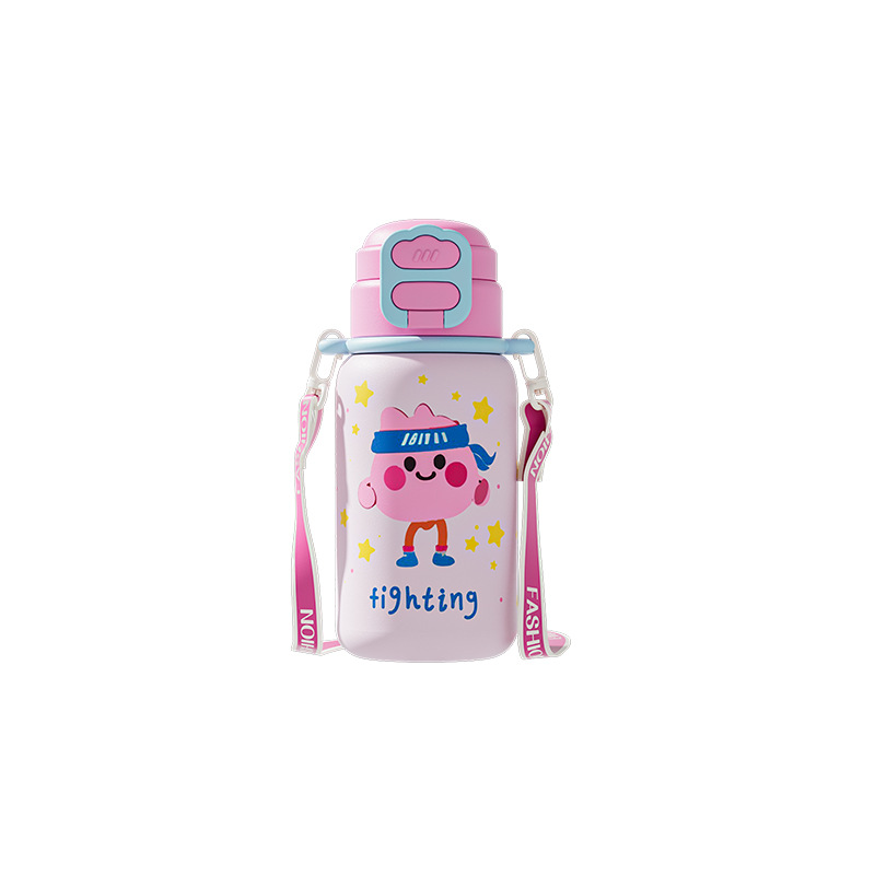 Nuevo tipo de dibujos animados dos bebidas taza de aislamiento para niños de alta capacidad de taza de paja portátil encantadora taza de agua de aislamiento para estudiantes