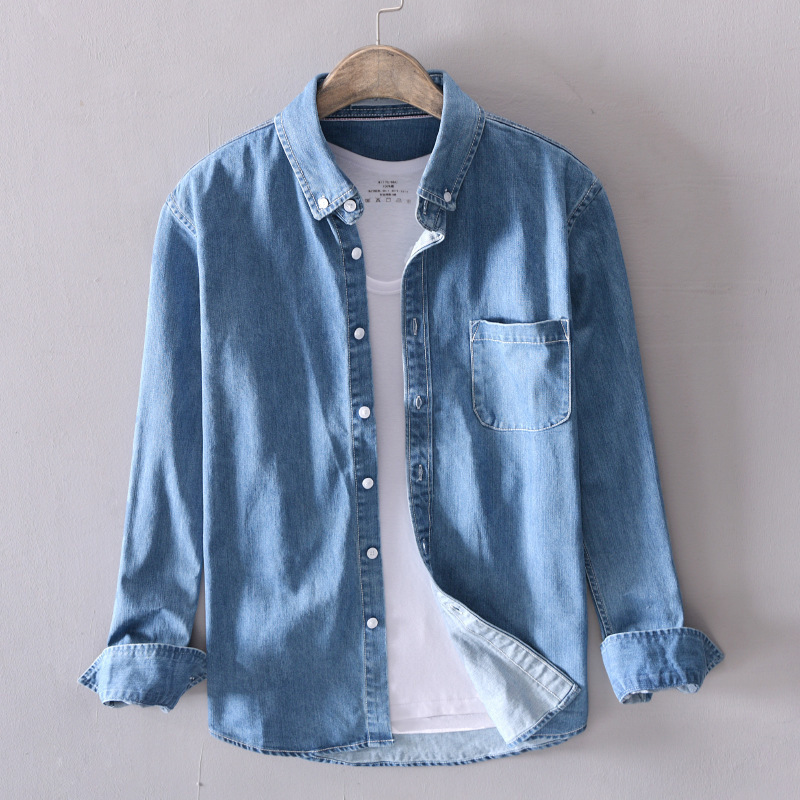 Men's Jacket, New Denim Shirt, Pure Cotton Washed Hong Kong Style Artistic Denim Shirt, Drop Shipping Men's Jacket, New Denim Shirt, Pure Cotton Washed Hong Kong Style Artistic Denim Shirt, Drop Shipping