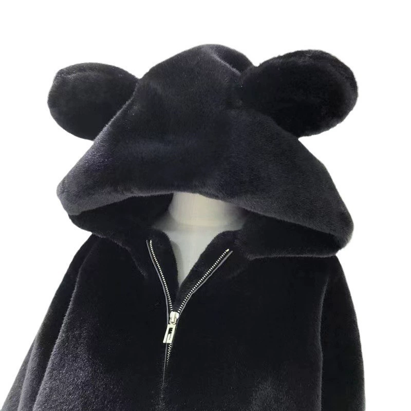Худи-пальто бархат oversized с милой ушной капюшоном, теплая кардиганная куртка, размеры S–2XL